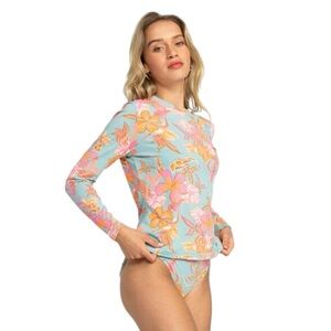 NEW Roxy Women’s UPF 50 Sun Protection Rash Guard Floral Long Sleeve Swim Tee